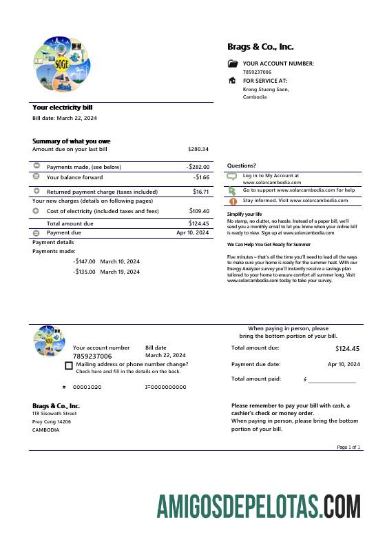 imprimível Camboja Solar Green Energy Camboja Co Business Utility Bill Template (2) .doc